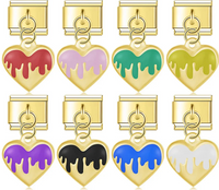 Romantic Drip Heart Dangle Italian Charm – Gold 9mm Bracelet Links in 10 Colours