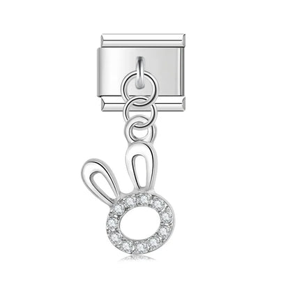 Bunny ears CZ silver dangle Italian charm, by Charmtastic