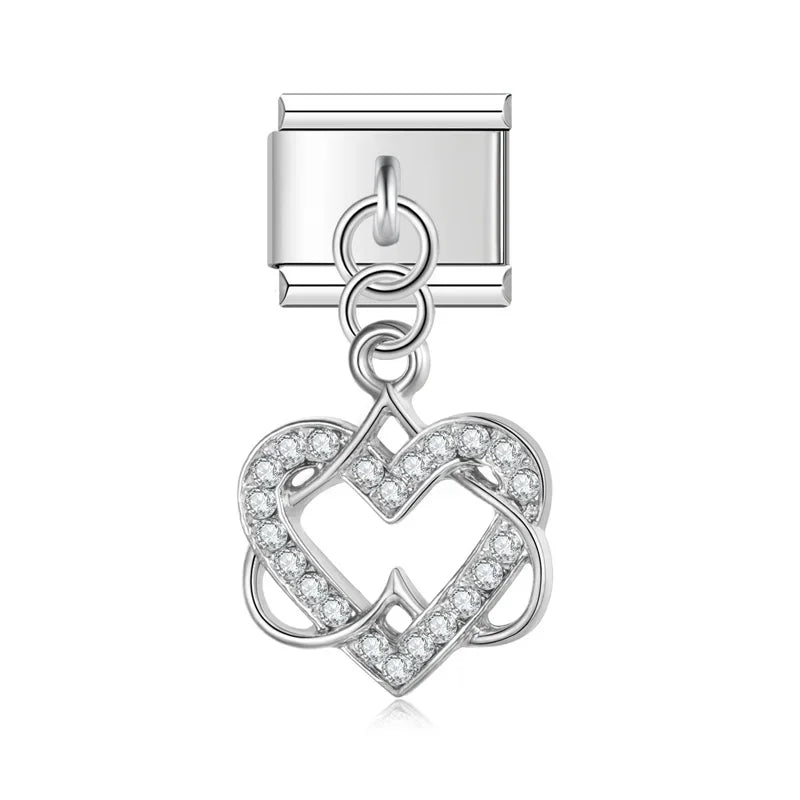 Infinity love heart CZ silver dangle Italian charm, by Charmtastic
