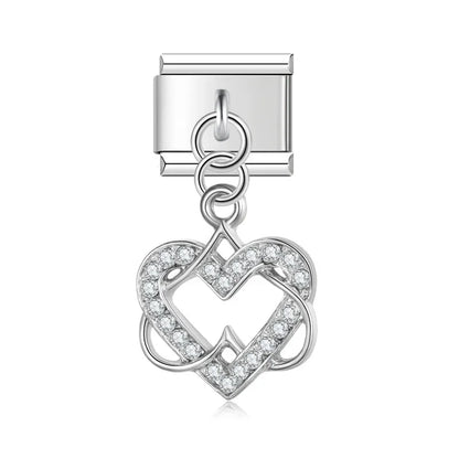 Infinity love heart CZ silver dangle Italian charm, by Charmtastic