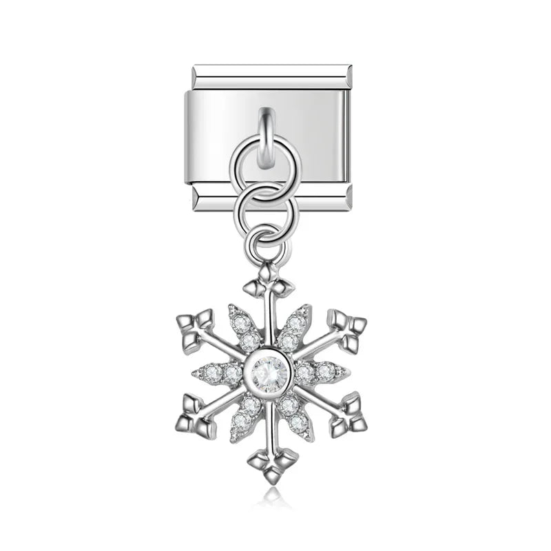 Snowflake CZ silver dangle Italian charm, by Charmtastic