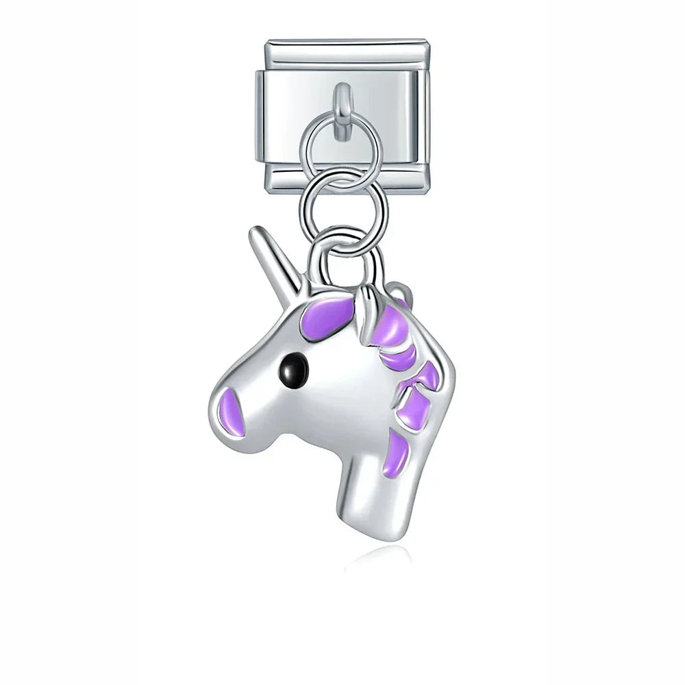Rose Flower Unicorn Cherry Pizza Coconut Trees – unicorn head dangle charm, Italian charm bracelet charm by Charmtastic