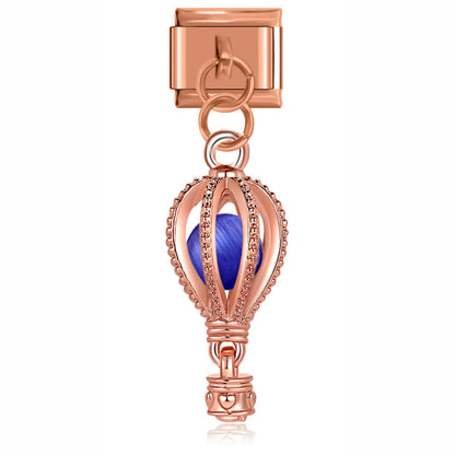Rose gold blue hot air balloon dangle Italian charm, by Charmtastic