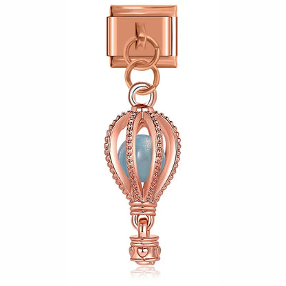 Rose gold sky blue hot air balloon dangle Italian charm, by Charmtastic