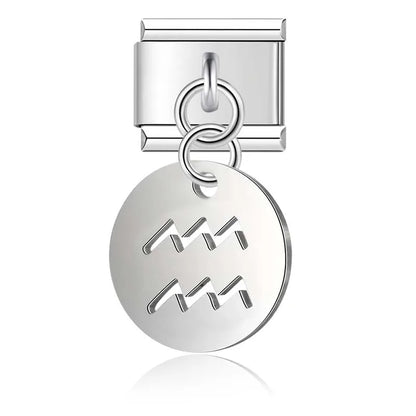 silver Round 12 Constellation dangle charms – silver Aquarius zodiac sign charm, Italian charm bracelet charm by Charmtastic
