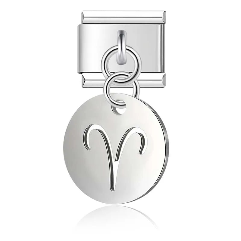 silver Round 12 Constellation dangle charms – silver Aries zodiac sign charm, Italian charm bracelet charm by Charmtastic