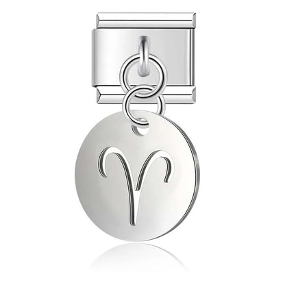 silver Round 12 Constellation dangle charms – silver Aries zodiac sign charm, Italian charm bracelet charm by Charmtastic