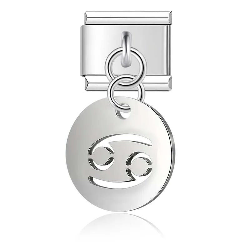 silver Round 12 Constellation dangle charms – silver Cancer zodiac sign charm, Italian charm bracelet charm by Charmtastic