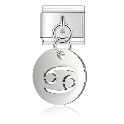 silver Round 12 Constellation dangle charms – silver Cancer zodiac sign charm, Italian charm bracelet charm by Charmtastic