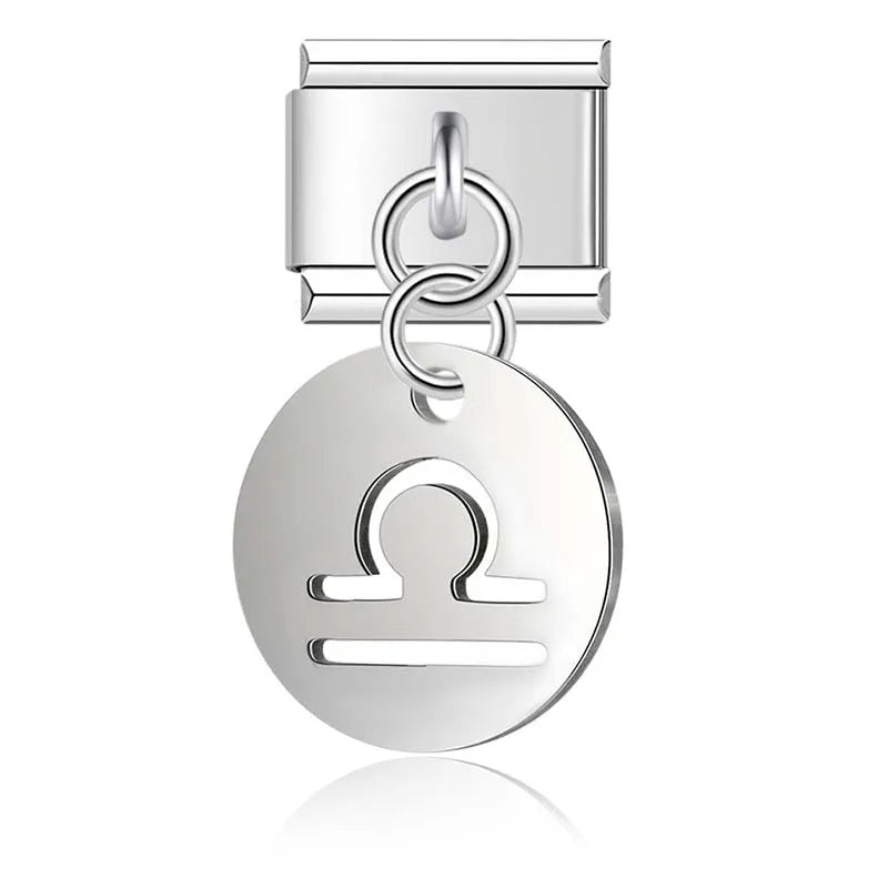 silver Round 12 Constellation dangle charms – silver Libra zodiac sign charm, Italian charm bracelet charm by Charmtastic