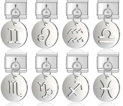 silver Round 12 Constellation dangle charms – stainless steel zodiac sign charm set including Gemini, Leo, Aquarius, Libra, Scorpio, Capricorn, Sagittarius, and Pisces, Italian charm bracelet charms by Charmtastic