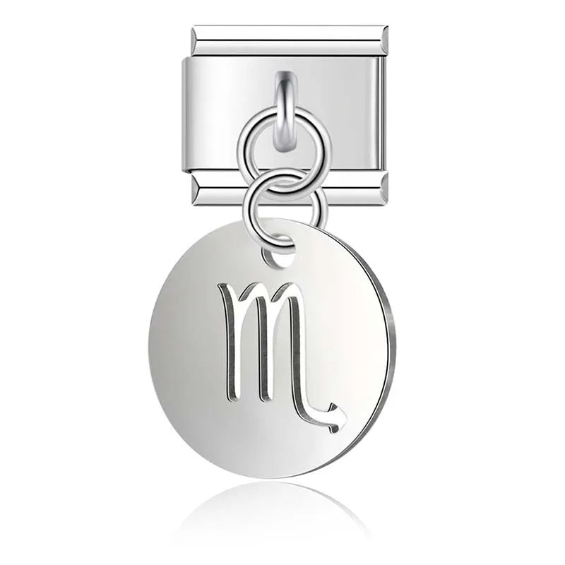 silver Round 12 Constellation dangle charms – silver Scorpio zodiac sign charm, Italian charm bracelet charm by Charmtastic