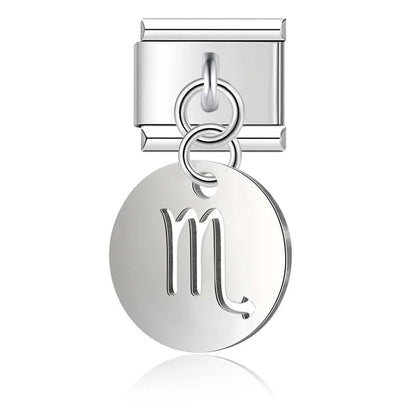 silver Round 12 Constellation dangle charms – silver Scorpio zodiac sign charm, Italian charm bracelet charm by Charmtastic