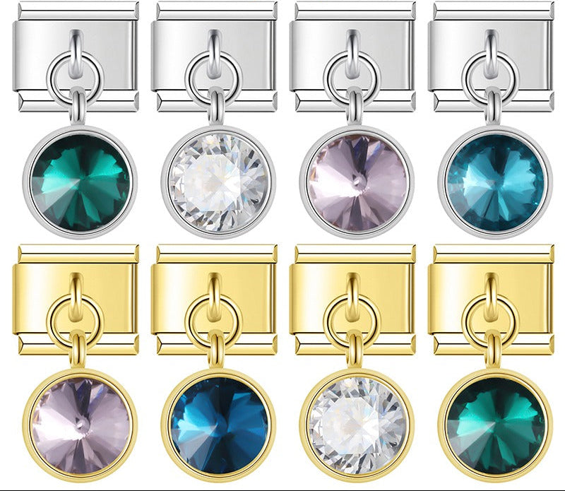 Silver and gold round crystal dangle Italian charms collection, by Charmtastic