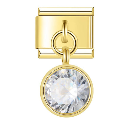 Gold round dangle charm with clear crystal — Italian charm bracelet, by Charmtastic