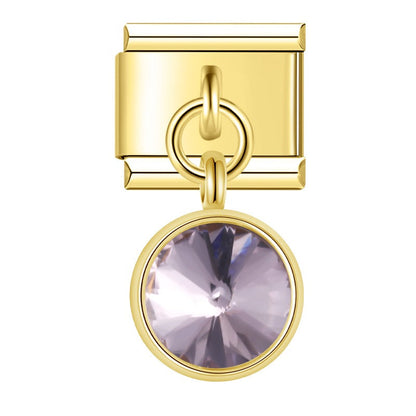 Gold round dangle charm with purple crystal — Italian charm bracelet, by Charmtastic