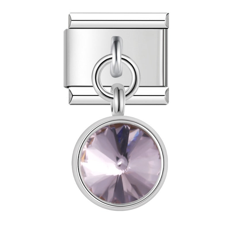 Silver round dangle charm with purple crystal — Italian charm bracelet, by Charmtastic