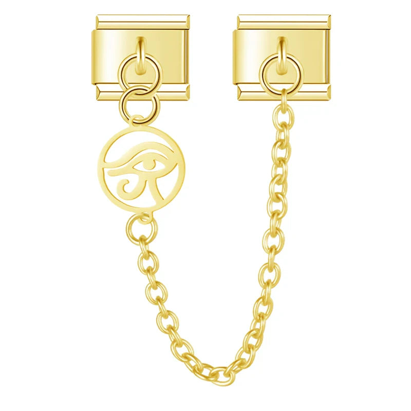 Gold Eye of Horus round safety chain link — Italian charm bracelet, by Charmtastic