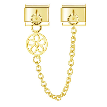 Gold flower round safety chain link — Italian charm bracelet, by Charmtastic