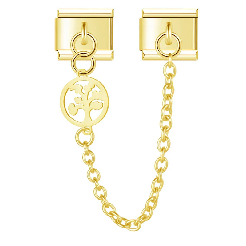 Gold Tree of Life round safety chain link — Italian charm bracelet, by Charmtastic