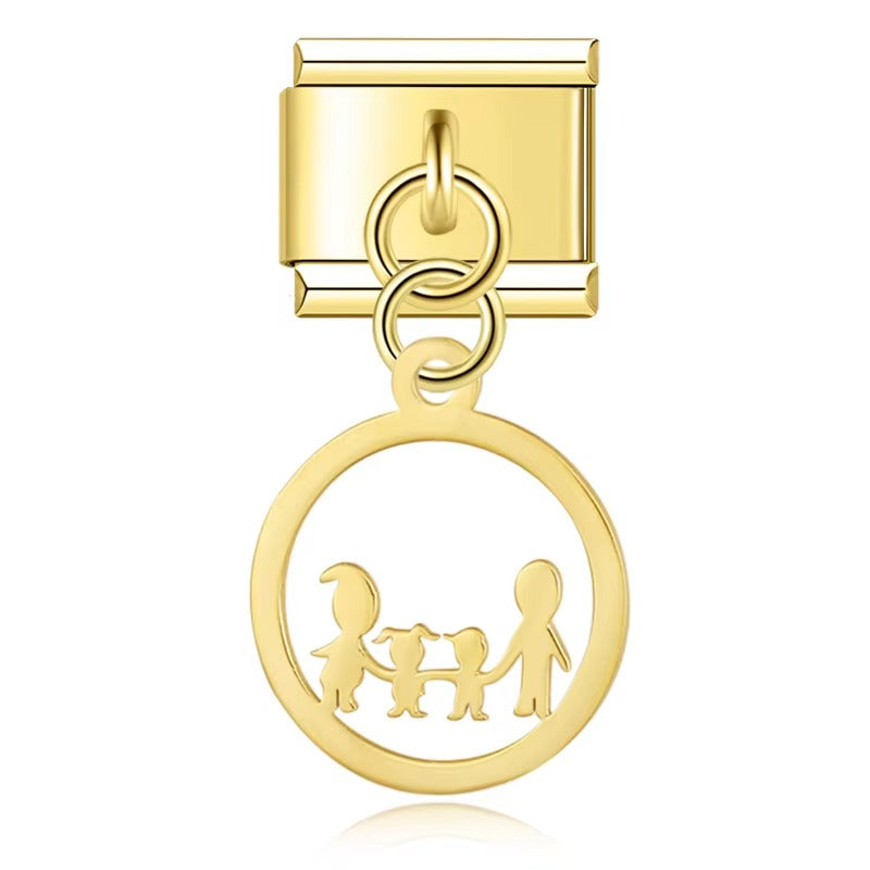 Round Infinite Mama Love Family Butterfly – family silhouette circle charm in gold, Italian charm bracelet charm by Charmtastic