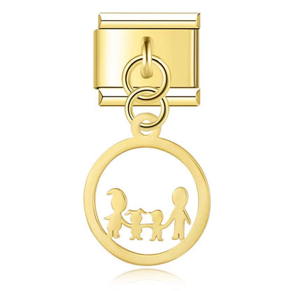 Round Infinite Mama Love Family Butterfly – family silhouette circle charm in gold, Italian charm bracelet charm by Charmtastic