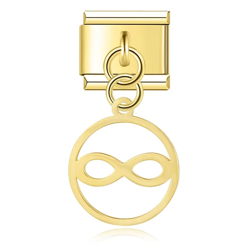 Round Infinite Mama Love Family Butterfly – infinity symbol circle charm in gold, Italian charm bracelet charm by Charmtastic