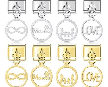 Round Infinite Mama Love Family Butterfly – infinity, Mama, family, and LOVE circle charms in silver and gold, Italian charm bracelet charms by Charmtastic