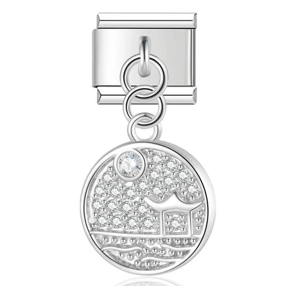 Silver round pave disc CZ dangle Italian charm, by Charmtastic