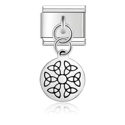 round silver designs charms – silver Celtic knot flower disc charm, Italian charm bracelet charm by Charmtastic