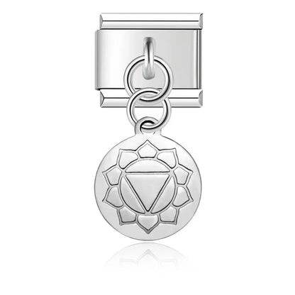 round silver designs charms – silver chakra symbol disc charm, Italian charm bracelet charm by Charmtastic