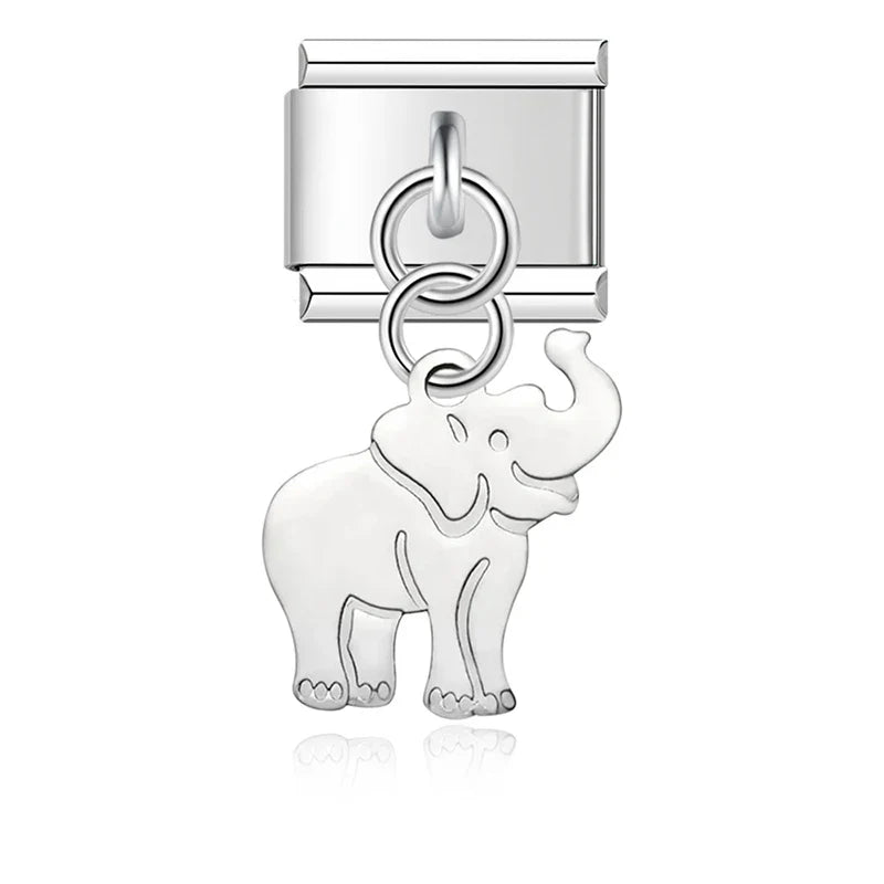 round silver designs charms – silver elephant charm, Italian charm bracelet charm by Charmtastic