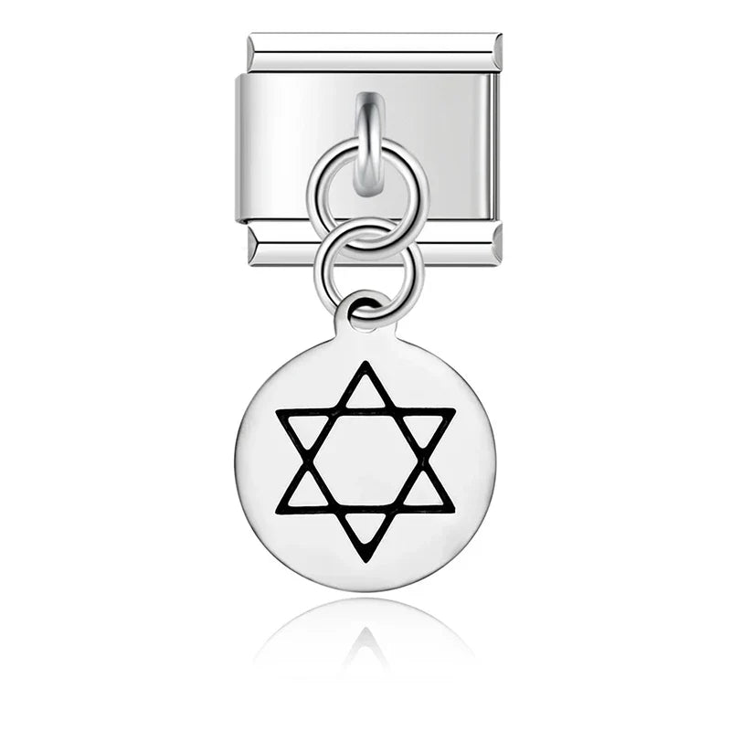 round silver designs charms – silver Star of David disc charm, Italian charm bracelet charm by Charmtastic