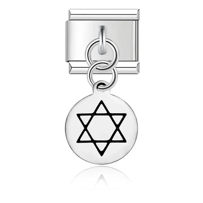 round silver designs charms – silver Star of David disc charm, Italian charm bracelet charm by Charmtastic