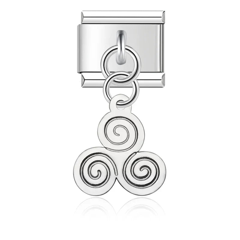 round silver designs charms – silver triskelion spiral disc charm, Italian charm bracelet charm by Charmtastic