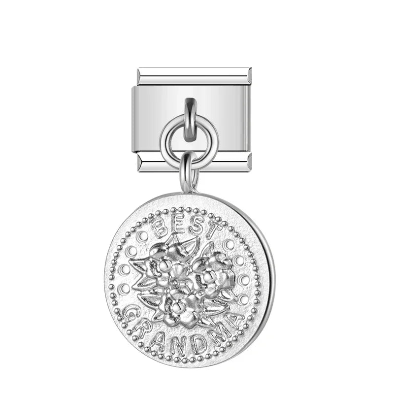 Round Silver Styles Unicorn Cake Love Graduation – Best Grandma coin charm, Italian charm bracelet charm by Charmtastic