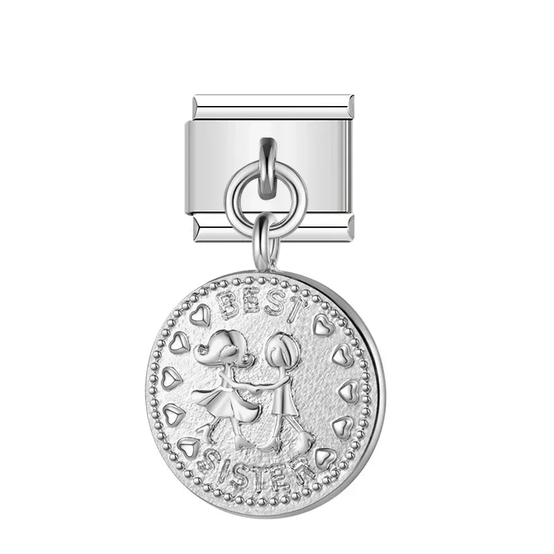 Round Silver Styles Unicorn Cake Love Graduation – Best Sister coin charm, Italian charm bracelet charm by Charmtastic