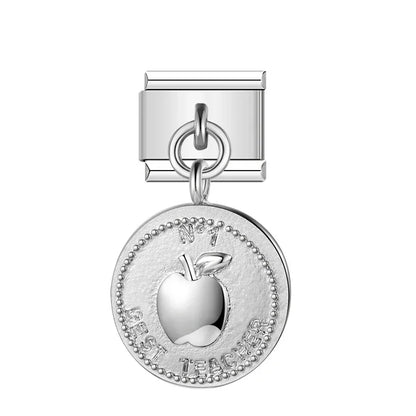 Round Silver Styles Unicorn Cake Love Graduation – Best Teacher apple coin charm, Italian charm bracelet charm by Charmtastic