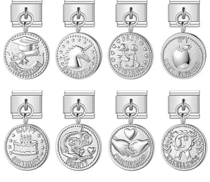 Round Silver Styles Unicorn Cake Love Graduation – engraved coin charms (Graduation, Believe, Best Sister, Best Teacher, Happy Birthday, Beauty, Friendship, Excellence), Italian charm bracelet charms by Charmtastic