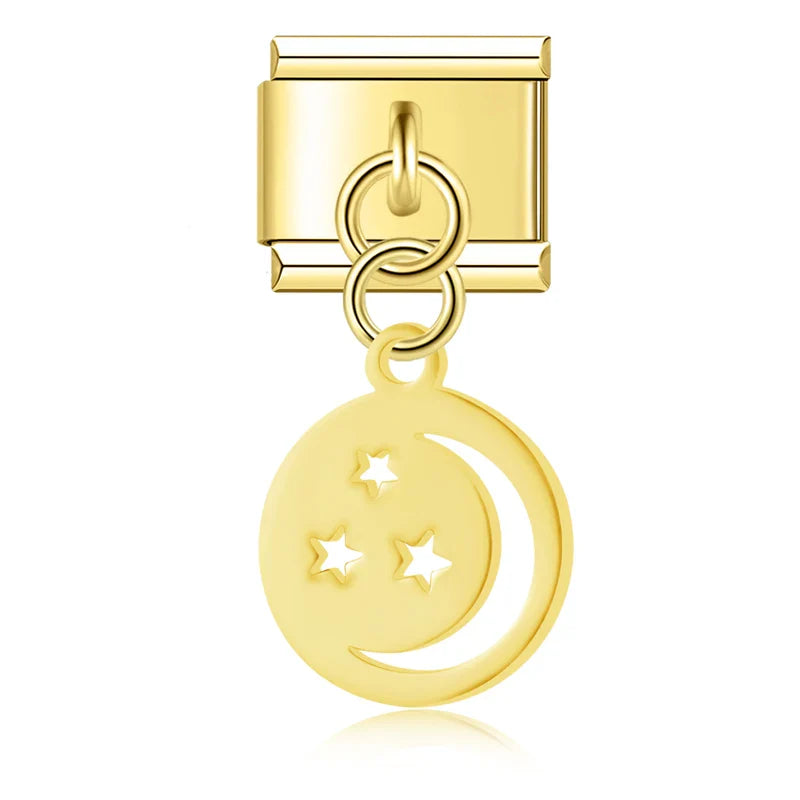 Gold moon and stars disc Italian charm, by Charmtastic
