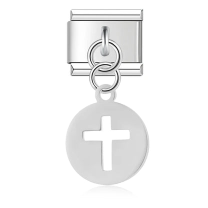 Silver cross cutout disc Italian charm, by Charmtastic