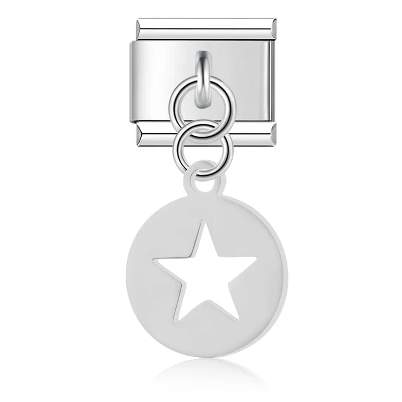 Silver star cutout disc Italian charm, by Charmtastic
