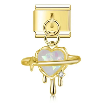 Pearl Heart & Flower Dangle Italian Charms — Mother of Pearl Pendant Bracelet Links