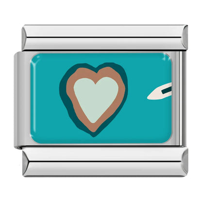 Scenic Landscapes and Nature Animals Italian Charms – brown and mint heart on teal background enamel charm, Italian charm bracelet charm by Charmtastic