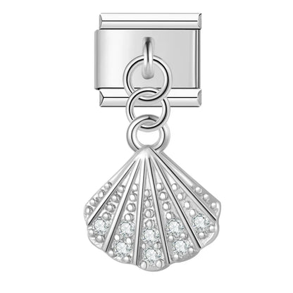 Silver seashell CZ dangle Italian charm, by Charmtastic