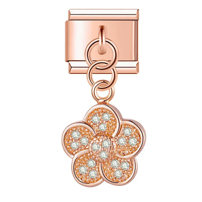Shiny Rose Gold Charms Flower Bowknot Crown Moon – flower cz charm in rose gold, Italian charm bracelet charm by Charmtastic