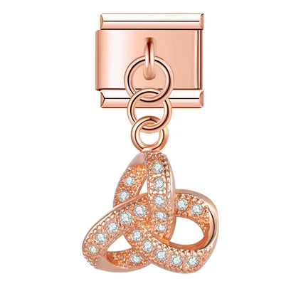 Shiny Rose Gold Charms Flower Bowknot Crown Moon – Celtic trinity knot cz charm in rose gold, Italian charm bracelet charm by Charmtastic
