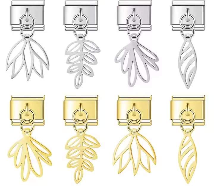 Silver & Gold Leaf Charms – Italian charm bracelet charm, design 1 of 6, by Charmtastic