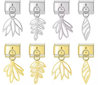 Silver & Gold Leaf Dangle Italian Charms — Botanical Pendant Bracelet Links