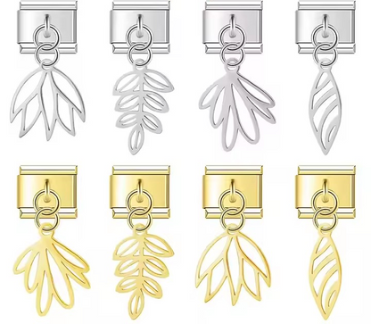 Silver & Gold Leaf Charms – Italian charm bracelet charm, design 1 of 6, by Charmtastic